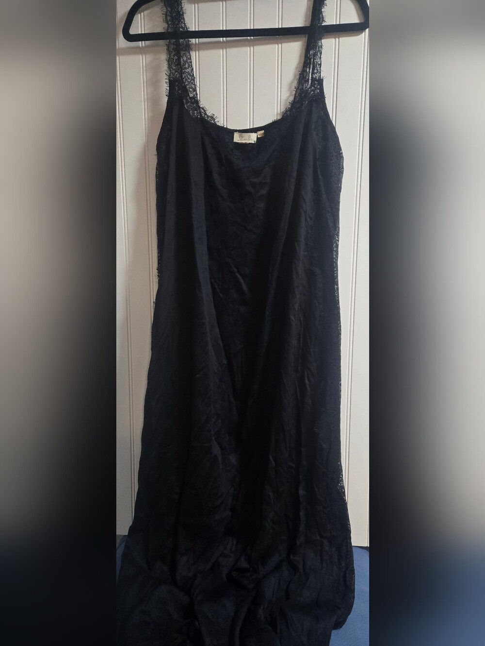 Lace-Trim Maxi Slip Dress in Black